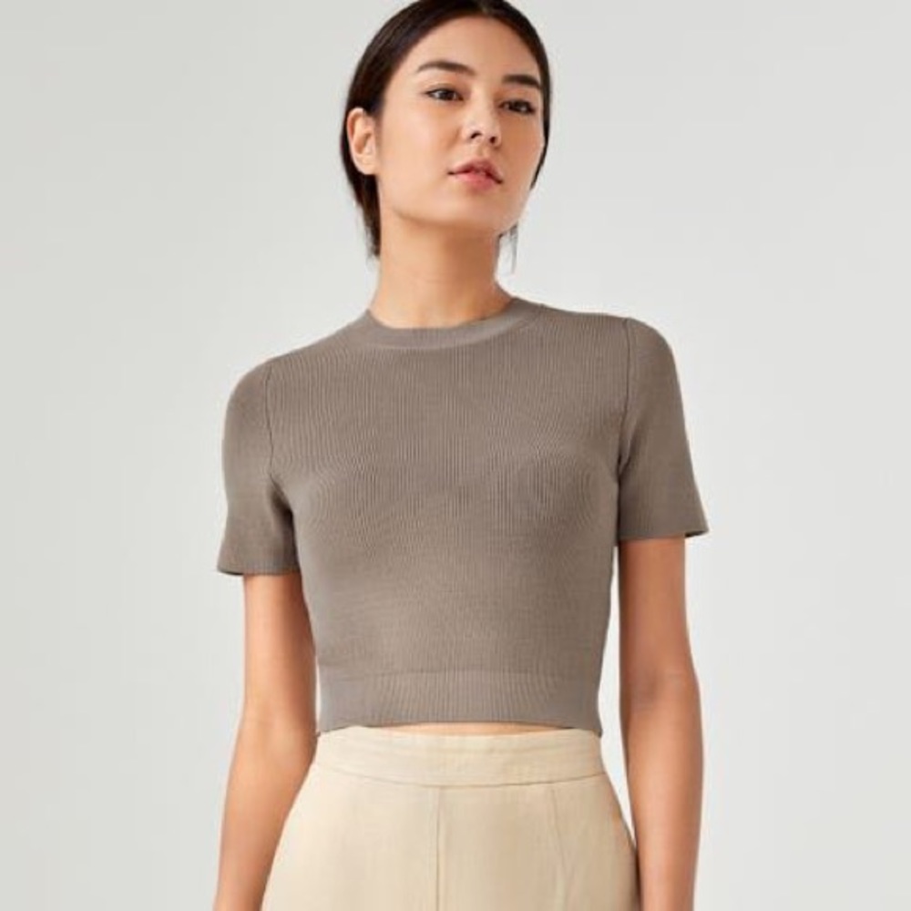 Love Bonito Amaia Knit Crop Top Taupe Size M (fits like XSmall)